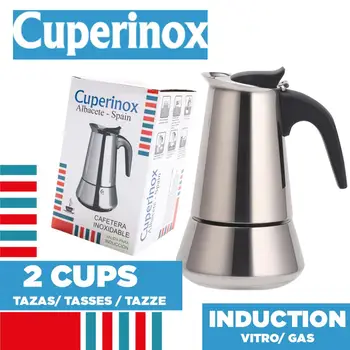 CUPERINOX Virdulys italijos Indukcijos | 2 puodeliai | Espresso kavos virimo aparatas dujomis ir plokštės, indukcijos viryklė | Už kavinė espress
